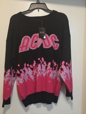 AC/DC Black & Pink Pixel Flame Knit Sweater